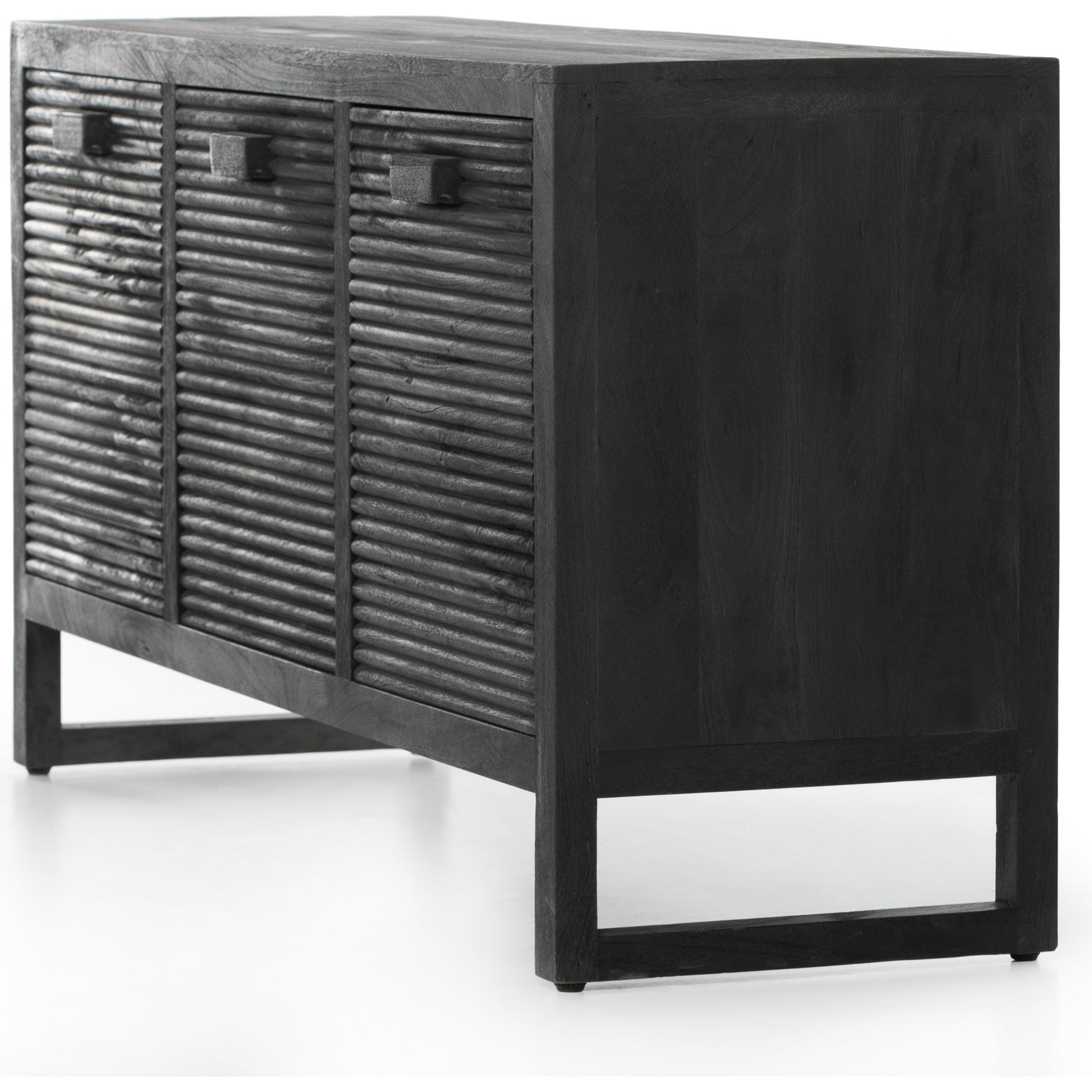 Lorne Media Console by Four Hands in dark reeded totem. Made from solid mango, solid mixed reclaimed wood in a modern style.