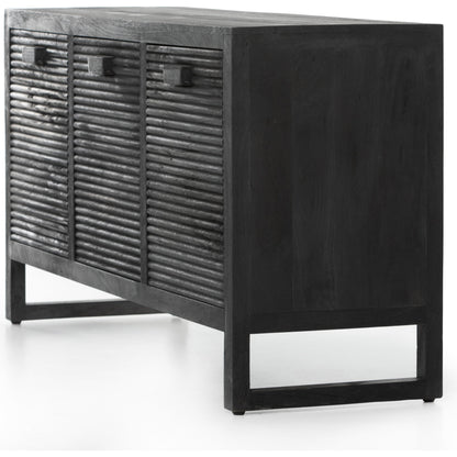 Lorne Media Console by Four Hands in dark reeded totem. Made from solid mango, solid mixed reclaimed wood in a modern style.