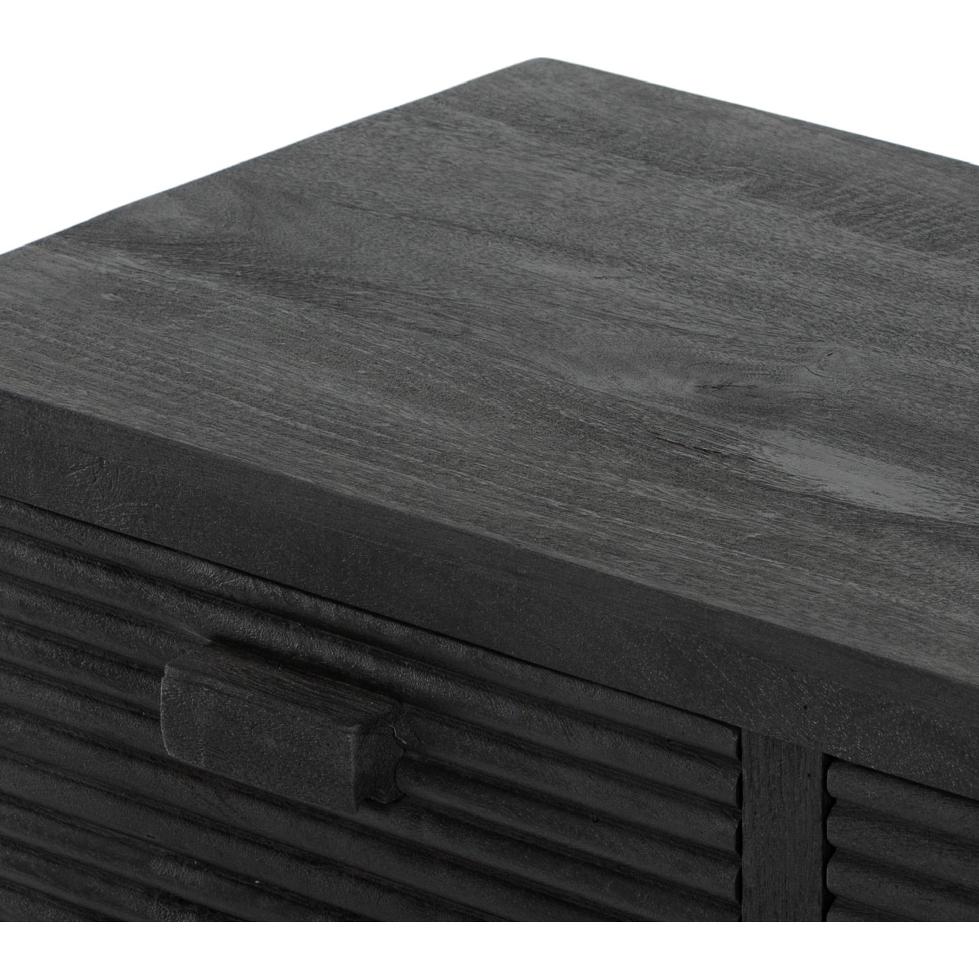 Lorne Media Console by Four Hands in dark reeded totem. Made from solid mango, solid mixed reclaimed wood in a modern style.