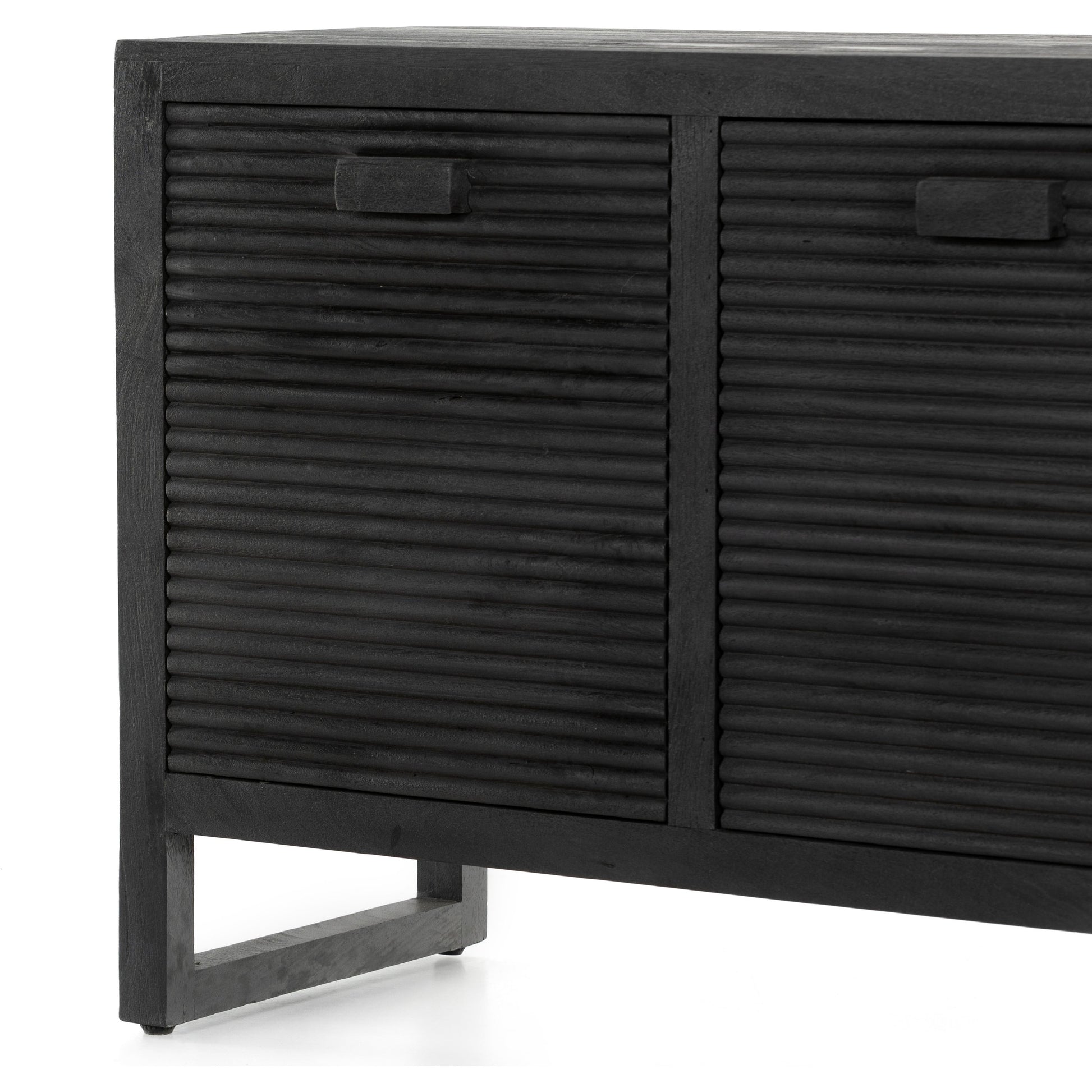 Lorne Media Console by Four Hands in dark reeded totem. Made from solid mango, solid mixed reclaimed wood in a modern style.