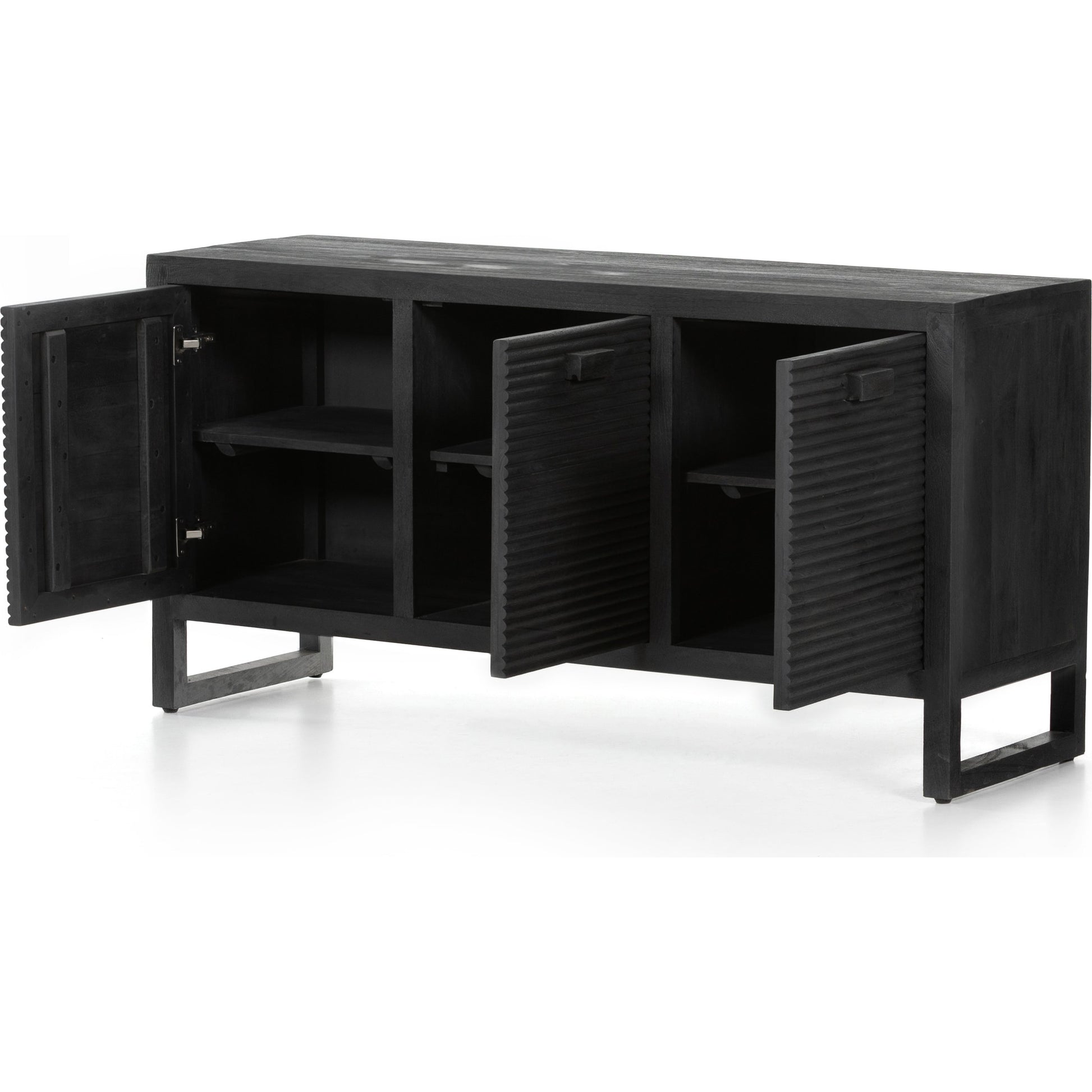 Lorne Media Console by Four Hands in dark reeded totem. Made from solid mango, solid mixed reclaimed wood in a modern style.