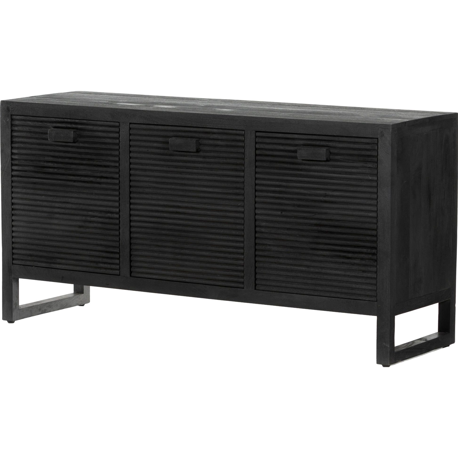 Lorne Media Console by Four Hands in dark reeded totem. Made from solid mango, solid mixed reclaimed wood in a modern style.