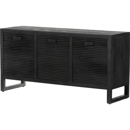 Lorne Media Console by Four Hands in dark reeded totem. Made from solid mango, solid mixed reclaimed wood in a modern style.