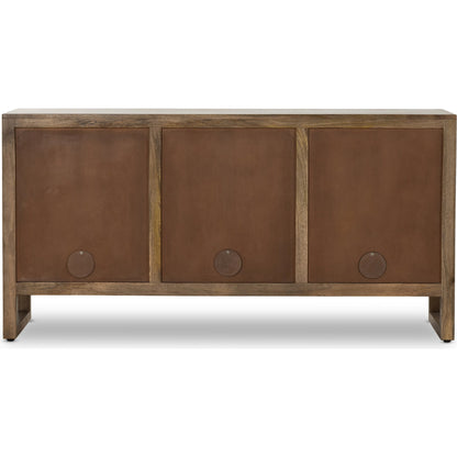 Lorne Media Console by Four Hands in dark reeded totem. Made from solid mango, solid mixed reclaimed wood in a modern style.