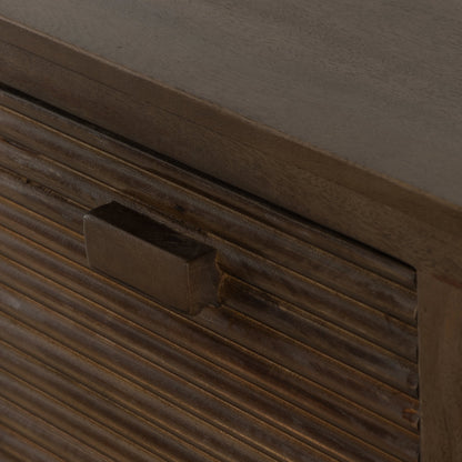 Lorne Media Console by Four Hands in dark reeded totem. Made from solid mango, solid mixed reclaimed wood in a modern style.