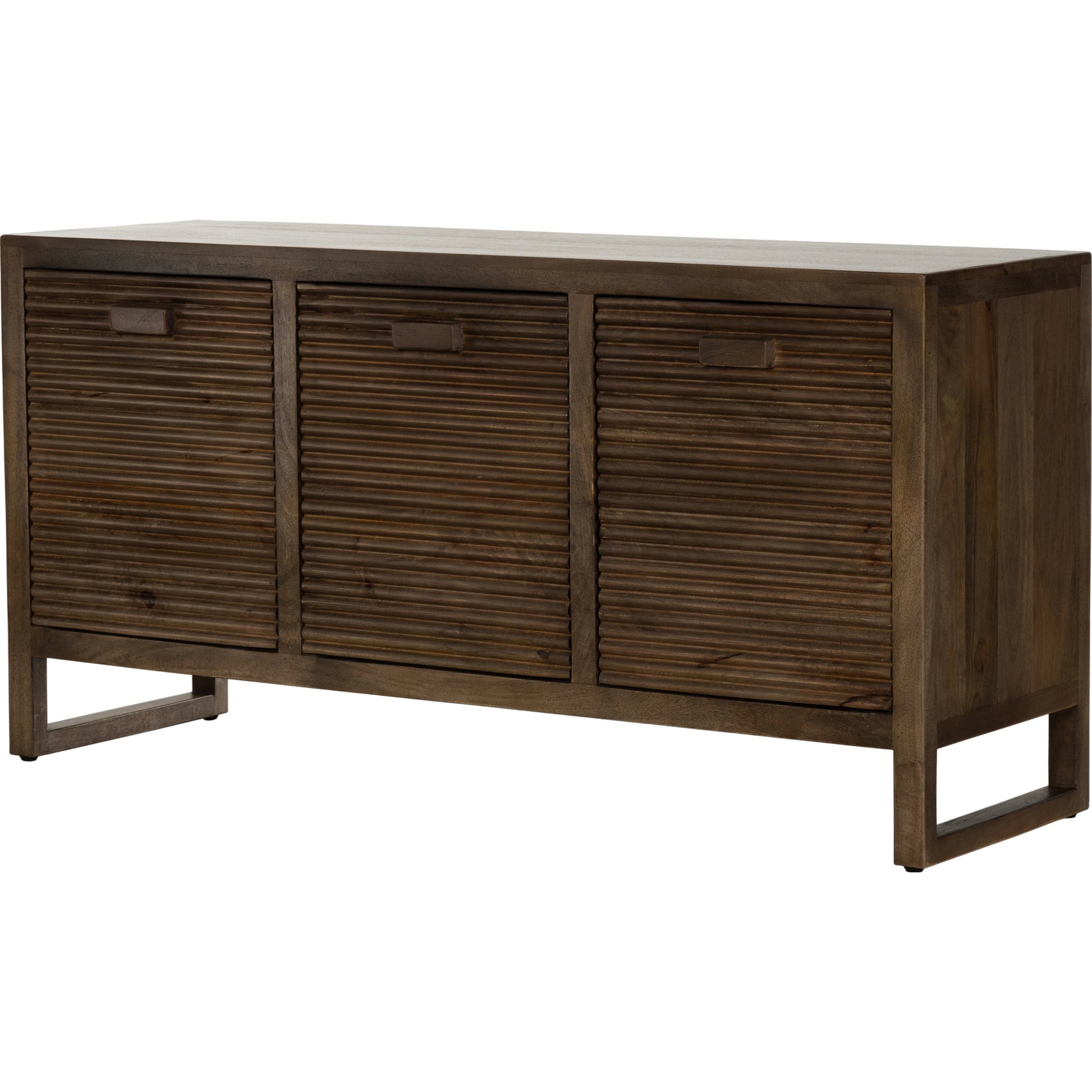 Lorne Media Console by Four Hands in dark reeded totem. Made from solid mango, solid mixed reclaimed wood in a modern style.