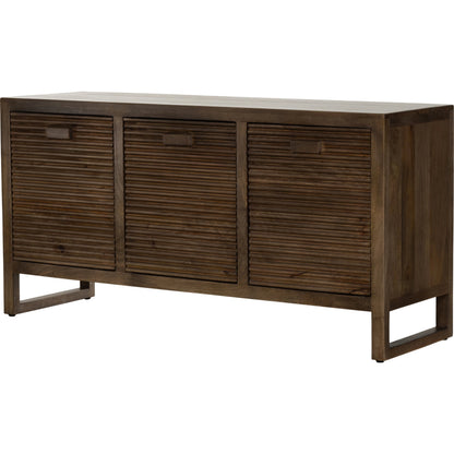 Lorne Media Console by Four Hands in dark reeded totem. Made from solid mango, solid mixed reclaimed wood in a modern style.