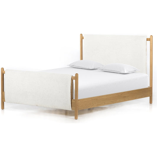 Bowen Bed by Four Hands in sheepskin natural, buff oak. Made from 100% polyester, solid oak, oak veneer in a cottage & farmhouse style.