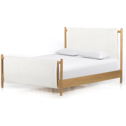 Bowen Bed by Four Hands in sheepskin natural, buff oak. Made from 100% polyester, solid oak, oak veneer in a cottage & farmhouse style.