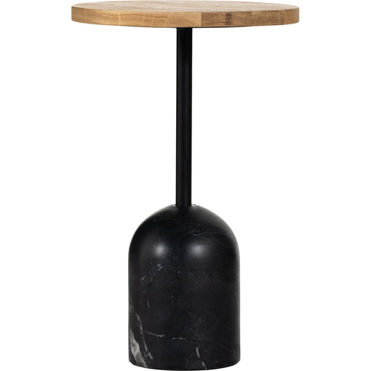 Fay Accent Table by Four Hands in black marble, dark kettle black, natural oak and black marble, natural oak. Made from solid oak, solid marble, iron in a cottage & farmhouse style.
