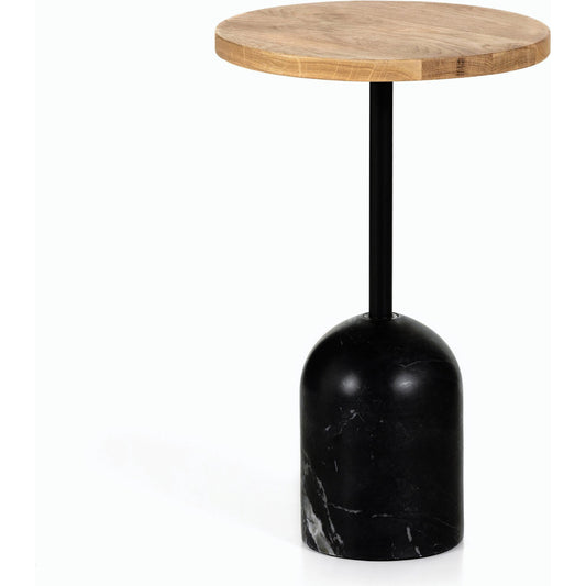 Fay Accent Table by Four Hands in black marble, dark kettle black, natural oak and black marble, natural oak. Made from solid oak, solid marble, iron in a cottage & farmhouse style.
