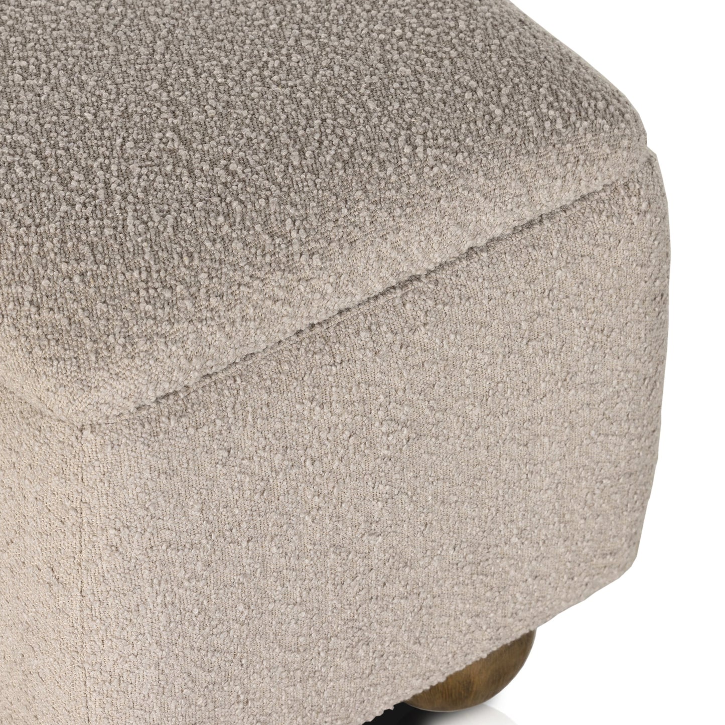 009 SI-1977708 | Closeup | Ramsey Trunk by Four Hands in knoll sand, dark hazel. Made from 95% polyester, 5% acrylic, solid parawood, 90% polyurethane foam, 10% fiber in a modern style.