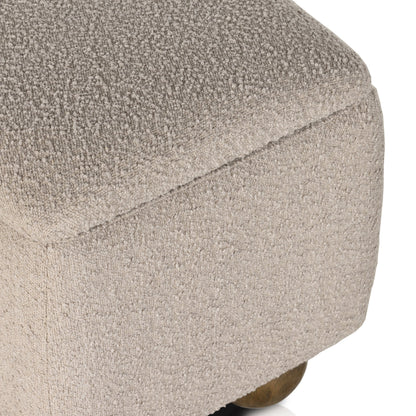 Ramsey Trunk by Four Hands in knoll sand, dark hazel. Made from 95% polyester, 5% acrylic, solid parawood, 90% polyurethane foam, 10% fiber in a modern style.