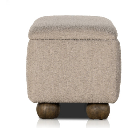 Ramsey Trunk by Four Hands in knoll sand, dark hazel. Made from 95% polyester, 5% acrylic, solid parawood, 90% polyurethane foam, 10% fiber in a modern style.
