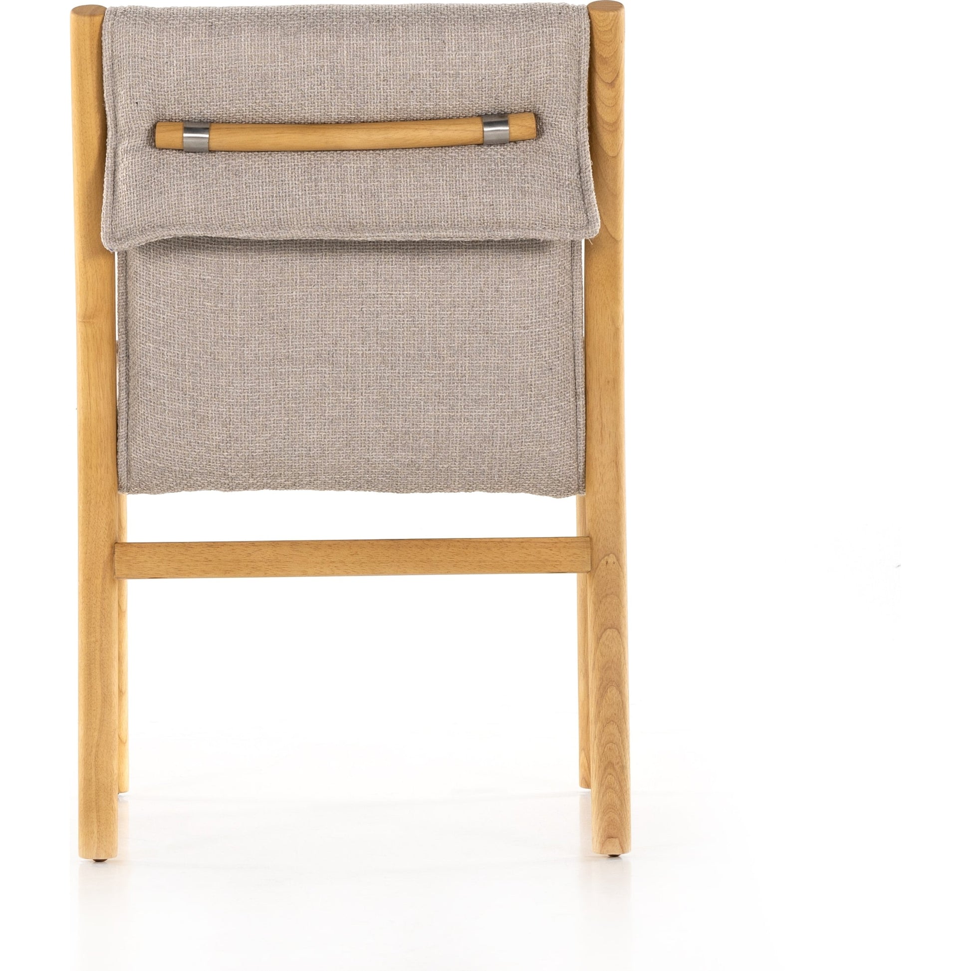Hito Dining Chair by Four Hands in villa olive and burnished parawood. Made from 62% cotton, 20% flax, linen, 18% viscose (rayon), solid parawood, stainless steel in a transitional style.