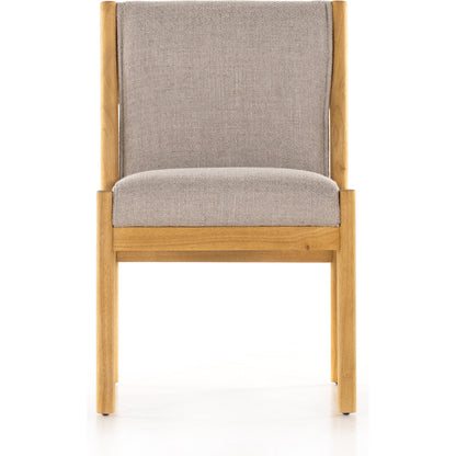 Hito Dining Chair by Four Hands in villa olive and burnished parawood. Made from 62% cotton, 20% flax, linen, 18% viscose (rayon), solid parawood, stainless steel in a transitional style.