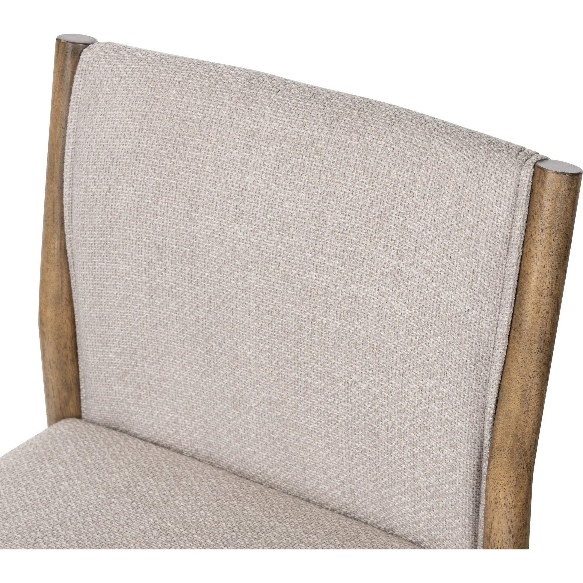 Hito Dining Chair by Four Hands in villa olive and burnished parawood. Made from 62% cotton, 20% flax, linen, 18% viscose (rayon), solid parawood, stainless steel in a transitional style.