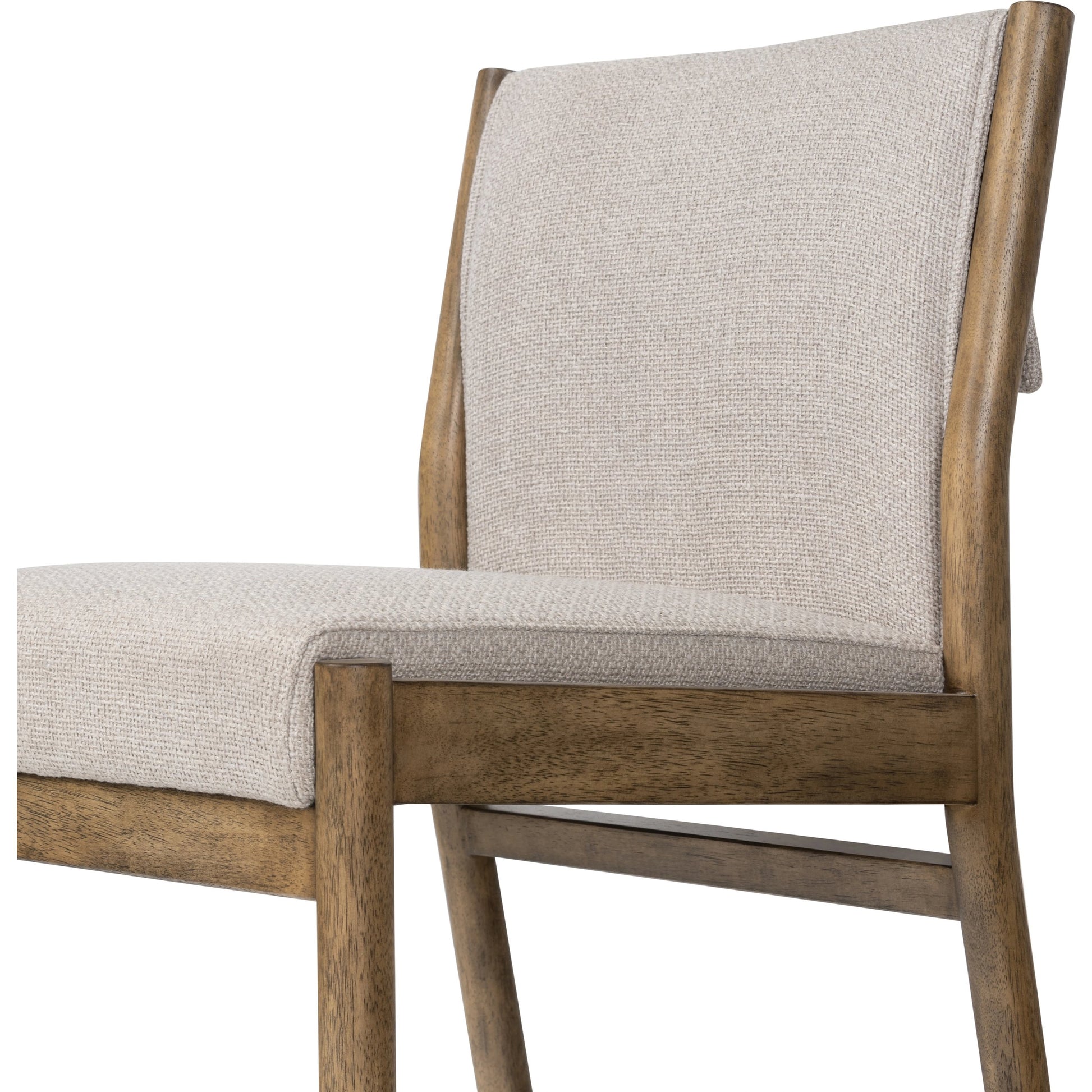 Hito Dining Chair by Four Hands in villa olive and burnished parawood. Made from 62% cotton, 20% flax, linen, 18% viscose (rayon), solid parawood, stainless steel in a transitional style.