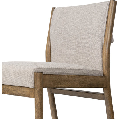 Hito Dining Chair by Four Hands in villa olive and burnished parawood. Made from 62% cotton, 20% flax, linen, 18% viscose (rayon), solid parawood, stainless steel in a transitional style.