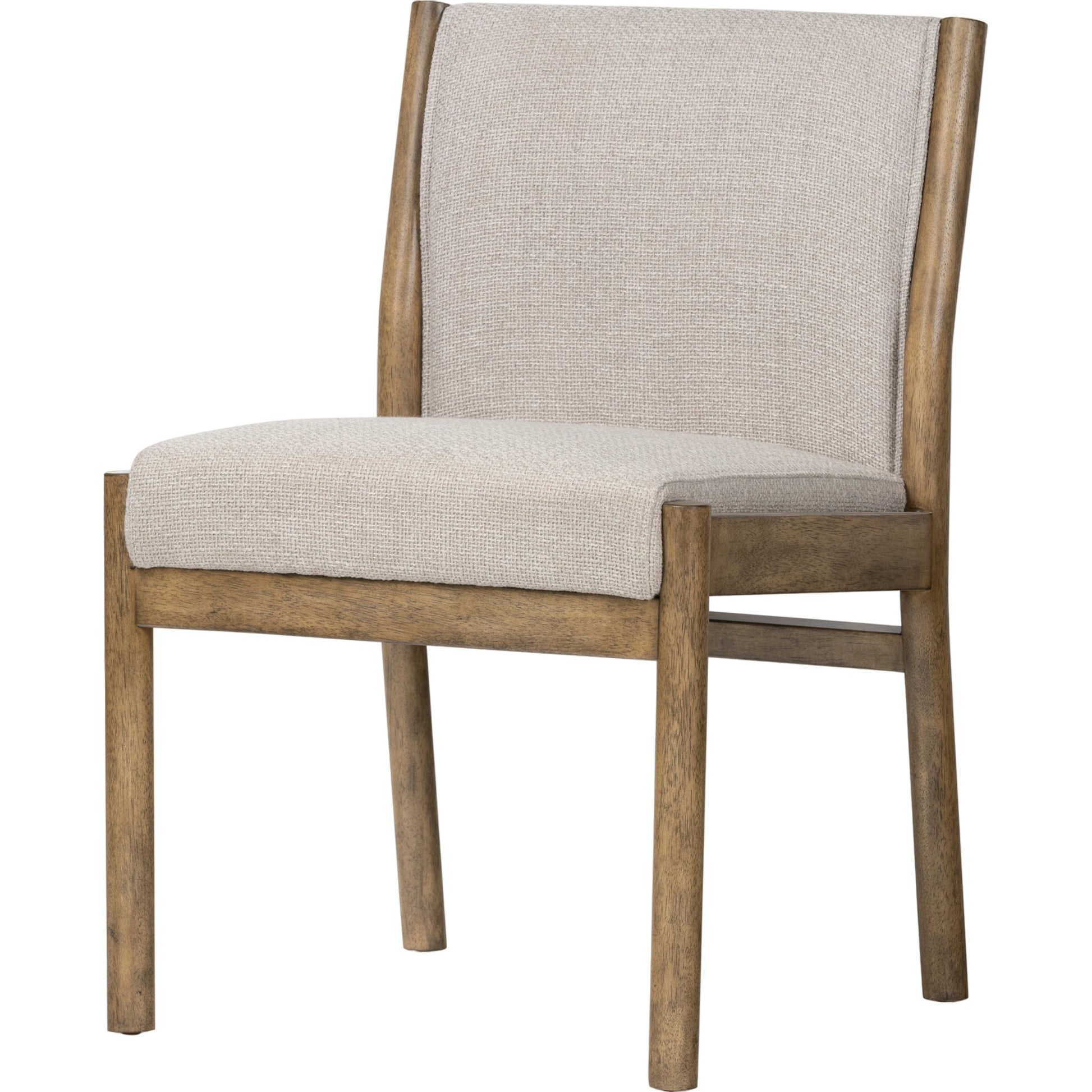 Hito Dining Chair by Four Hands in villa olive and burnished parawood. Made from 62% cotton, 20% flax, linen, 18% viscose (rayon), solid parawood, stainless steel in a transitional style.