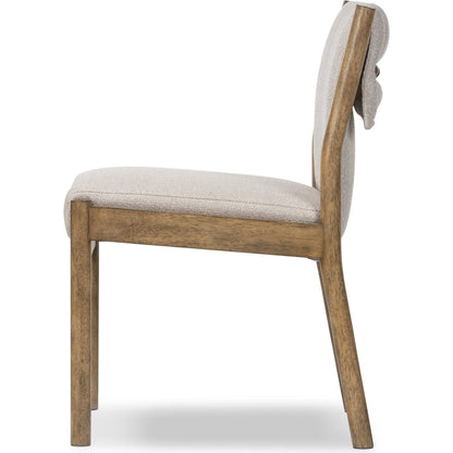 Hito Dining Chair by Four Hands in villa olive and burnished parawood. Made from 62% cotton, 20% flax, linen, 18% viscose (rayon), solid parawood, stainless steel in a transitional style.