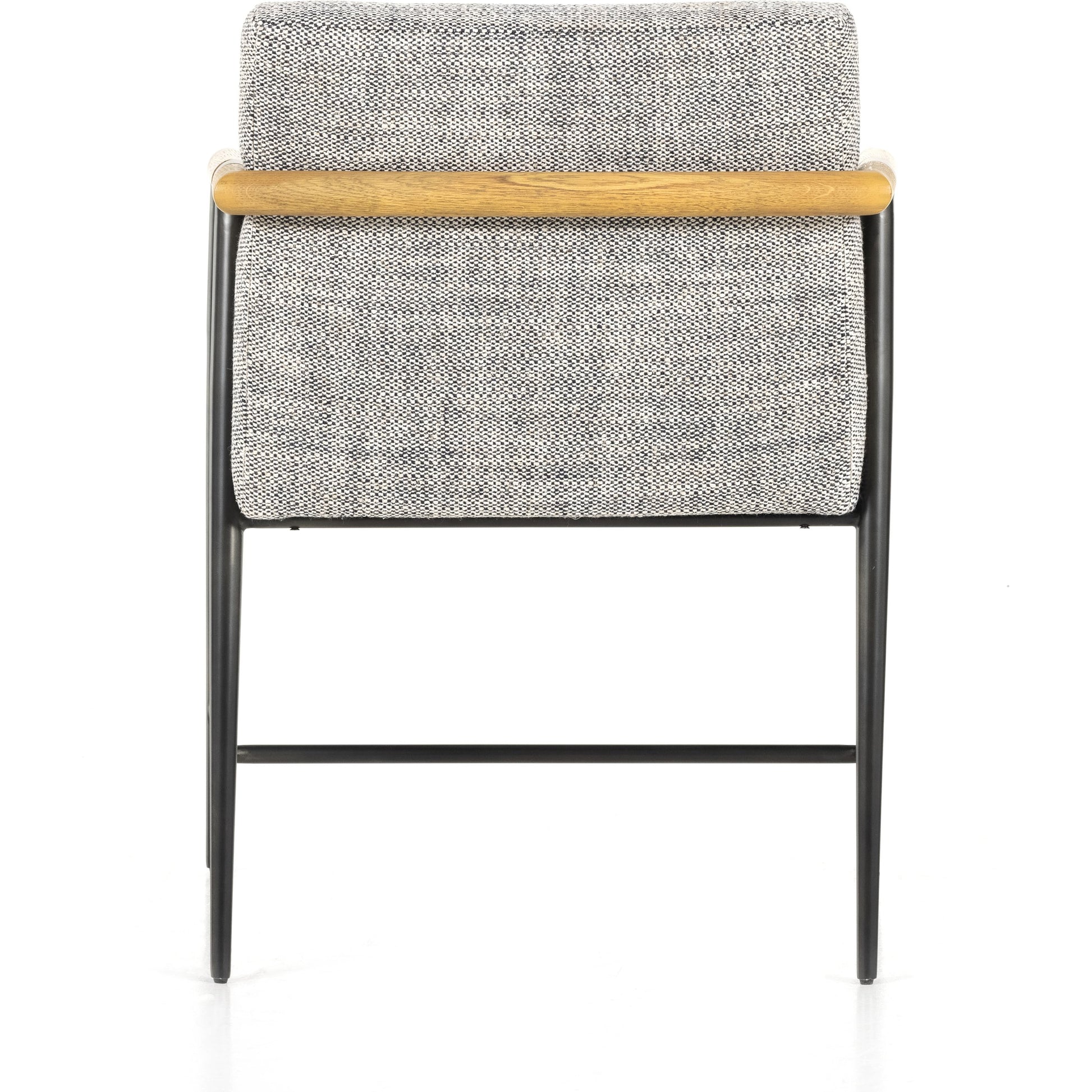 Rowen Dining Chair by Four Hands in thames raven, toasted oak, carbon black. Made from 66% polyester, 19% acrylic, 15% flax, linen, stainless steel, solid oak in a modern style.