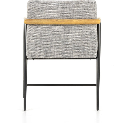 Rowen Dining Chair by Four Hands in thames raven, toasted oak, carbon black. Made from 66% polyester, 19% acrylic, 15% flax, linen, stainless steel, solid oak in a modern style.