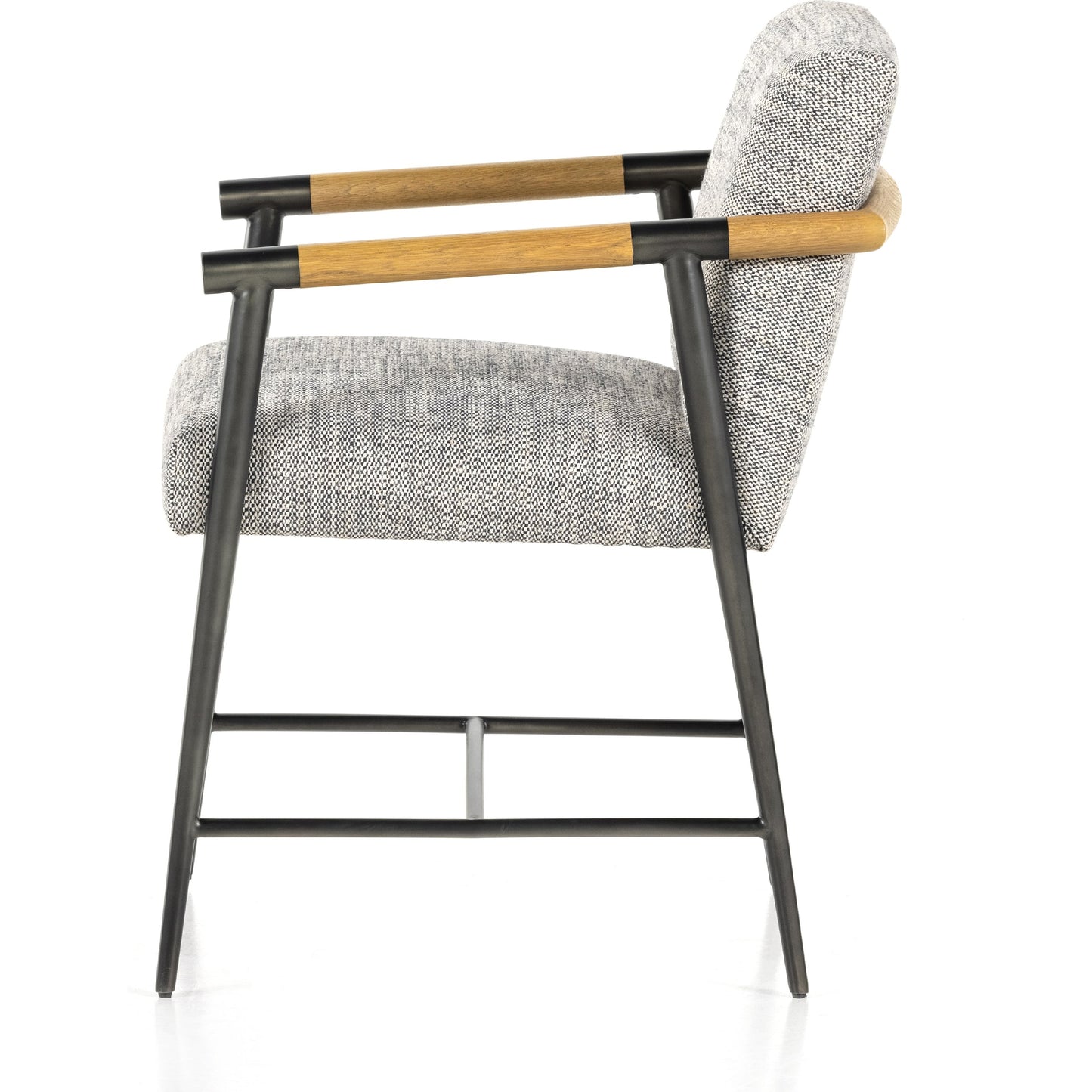 024 SI-1798694 | Additional Silo | Rowen Dining Chair by Four Hands in thames raven, toasted oak, carbon black. Made from 66% polyester, 19% acrylic, 15% flax, linen, stainless steel, solid oak in a modern style.
