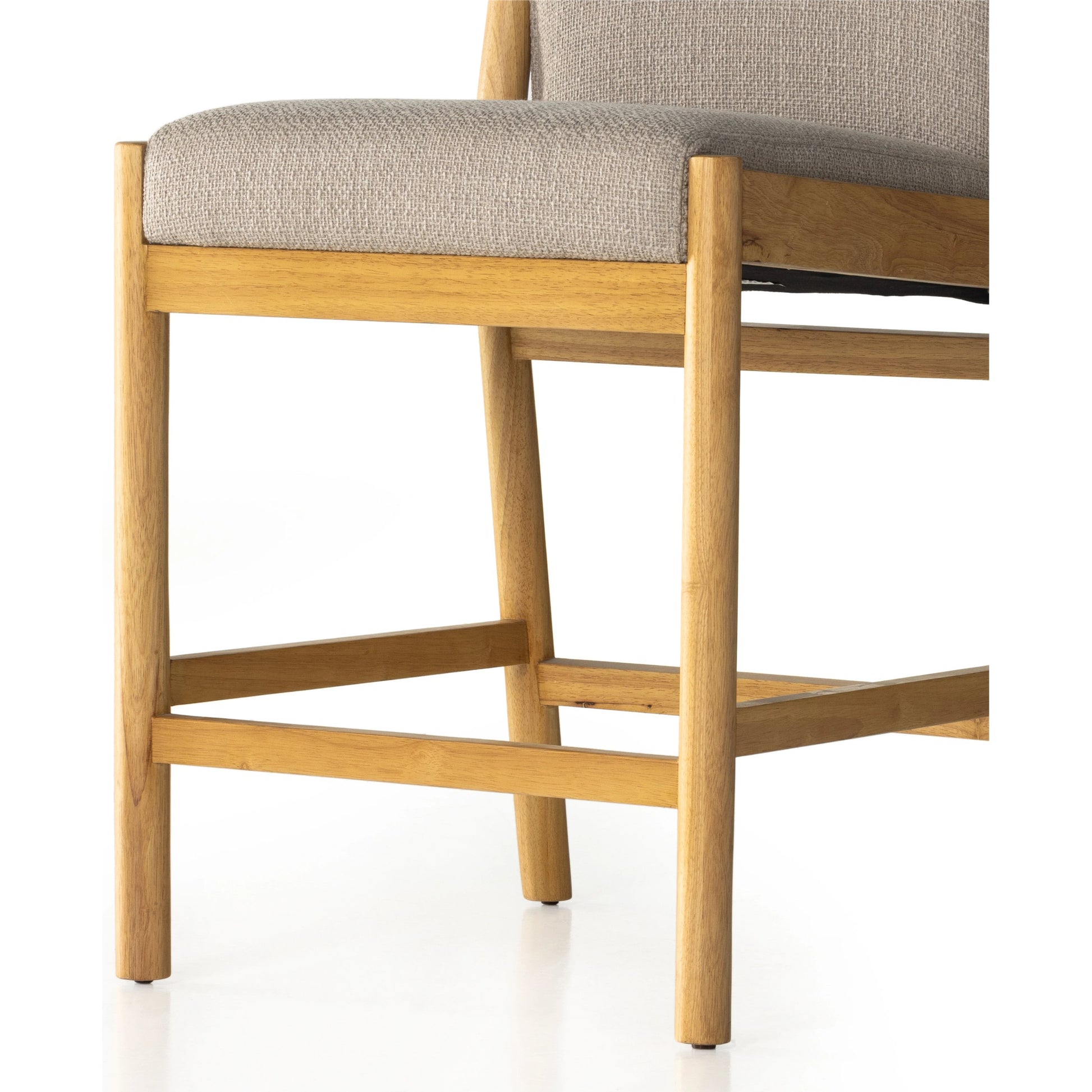 Hito Counter Stool by Four Hands in gibson taupe, smoked natural parawood. Made from 97% polyester, 3% acrylic, solid parawood, stainless steel in a modern style.