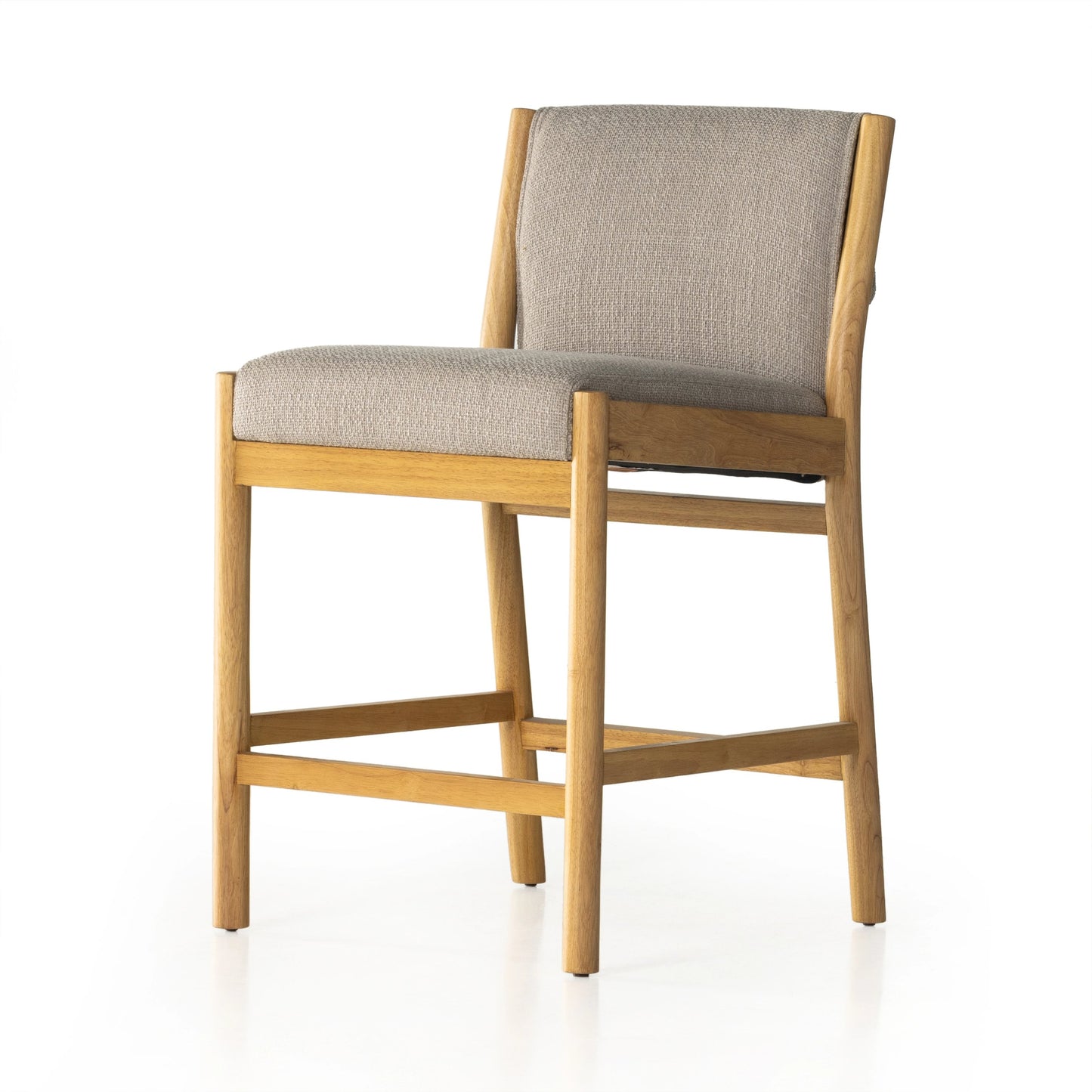 001 SI-1977378 | Additional Silo | Hito Counter Stool by Four Hands in gibson taupe, smoked natural parawood. Made from 97% polyester, 3% acrylic, solid parawood, stainless steel in a modern style.