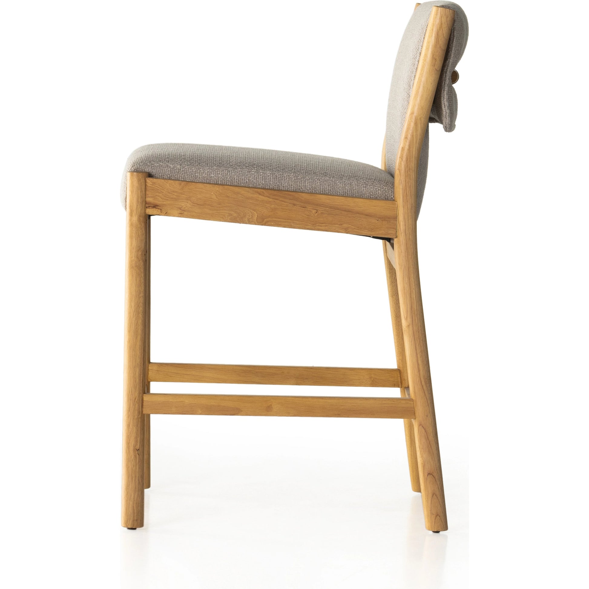 Hito Counter Stool by Four Hands in gibson taupe, smoked natural parawood. Made from 97% polyester, 3% acrylic, solid parawood, stainless steel in a modern style.