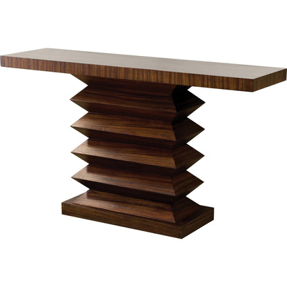Zig Zag Console Table by Global Views in dark walnut, satin lacquer, zebra. Made from mdf, solid birch in a modern style.