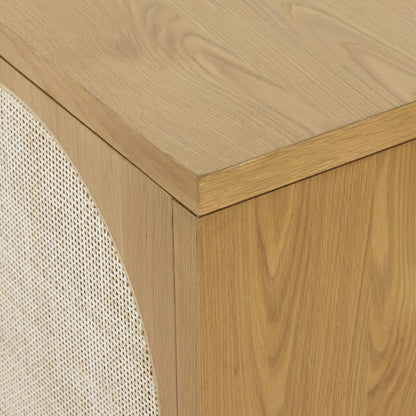 Allegra Sideboard by Four Hands in honey oak, honey oak veneer, light natural cane and honey oak. Made from solid oak, oak veneer in a modern style.