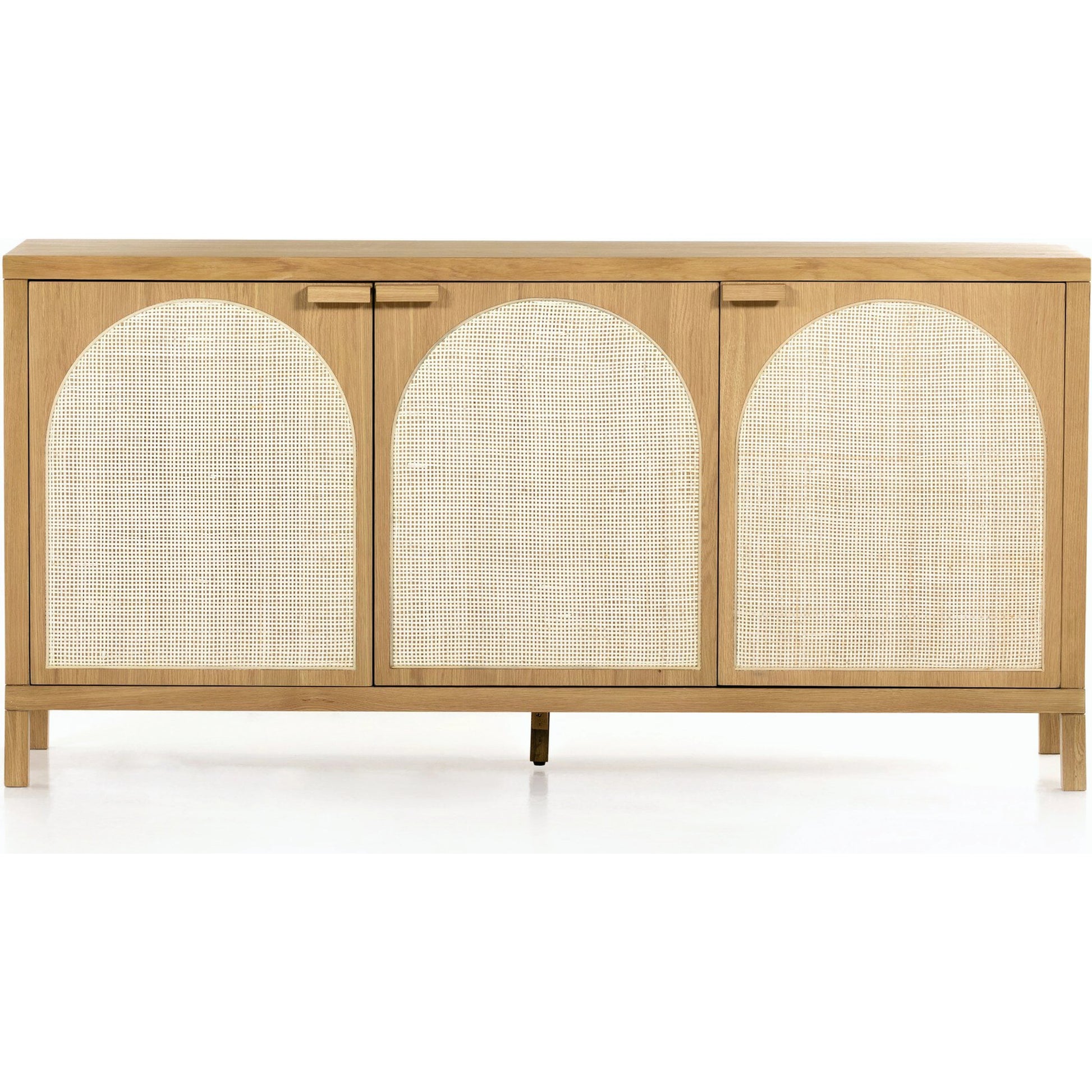 Allegra Sideboard by Four Hands in honey oak, honey oak veneer, light natural cane and honey oak. Made from solid oak, oak veneer in a modern style.