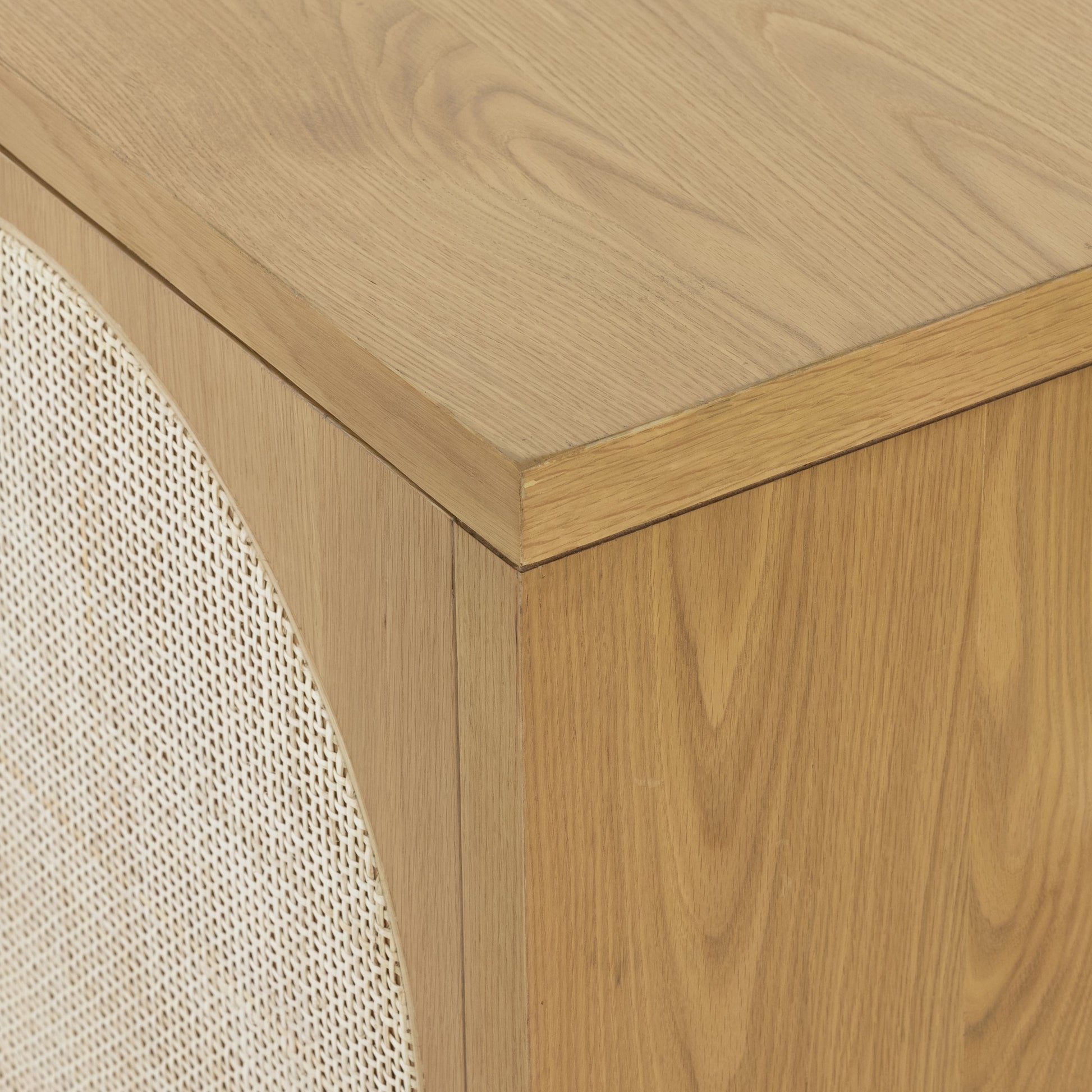 Allegra Sideboard by Four Hands in honey oak, honey oak veneer, light natural cane and honey oak. Made from solid oak, oak veneer in a modern style.