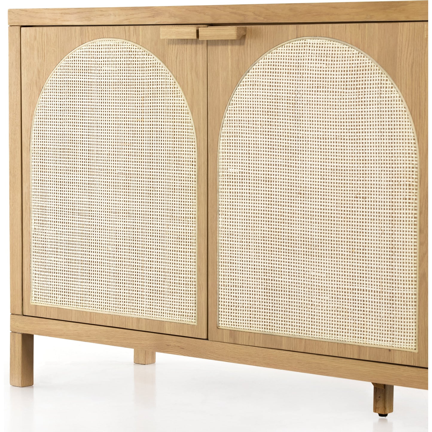 013 SI-1798891 | Closeup | Allegra Sideboard by Four Hands in honey oak, honey oak veneer, light natural cane and honey oak. Made from solid oak, oak veneer in a modern style.