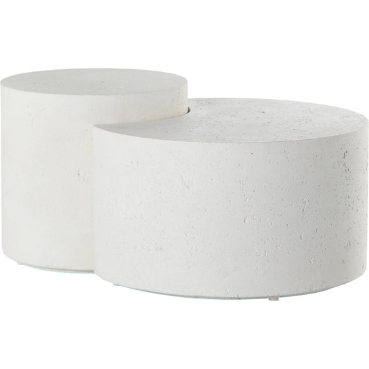 Meza Nesting Coffee Table by Four Hands in textured white. Made from concrete in a modern style.