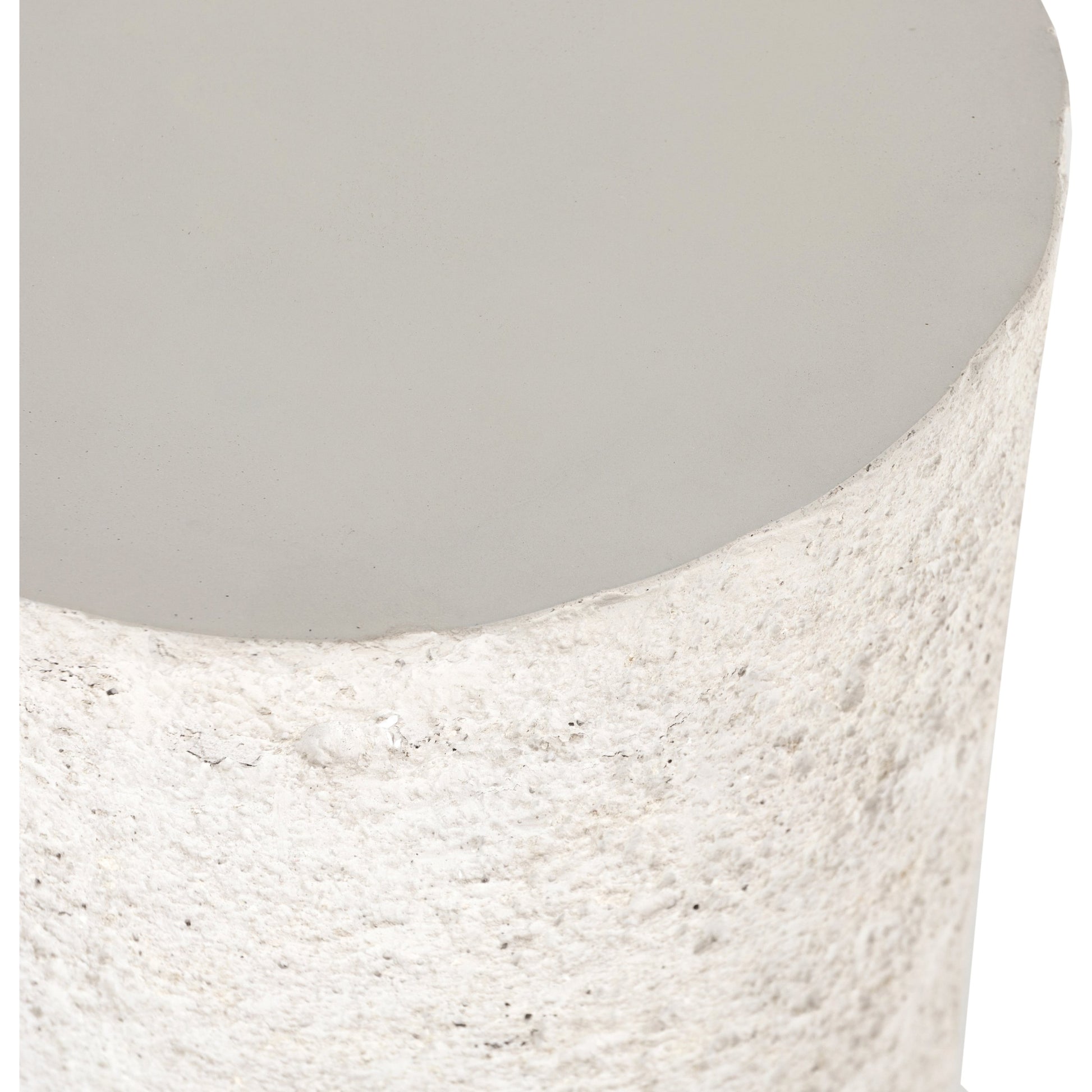 Otero Outdoor Round End Table by Four Hands in blanc white, matte white. Made from concrete in a modern style.