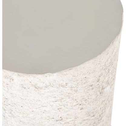 Otero Outdoor Round End Table by Four Hands in blanc white, matte white. Made from concrete in a modern style.