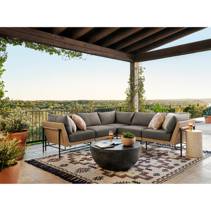 Otero Outdoor Round End Table by Four Hands in blanc white, matte white. Made from concrete in a modern style.