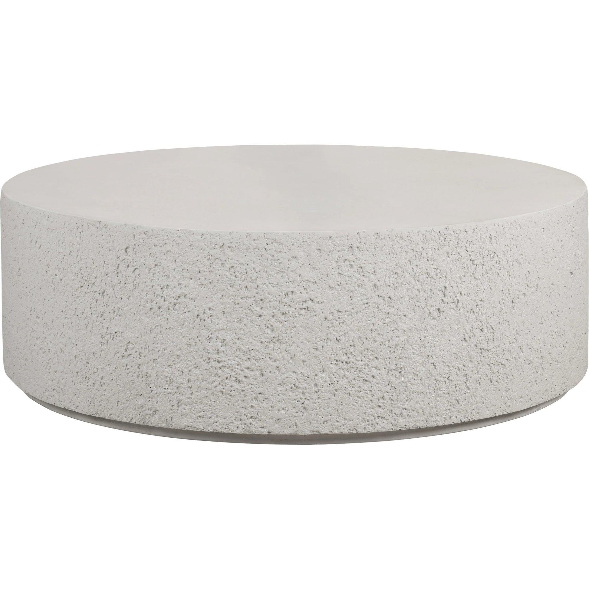 Otero Outdoor Round Coffee Table by Four Hands in blanc white, matte white. Made from concrete in a modern style.