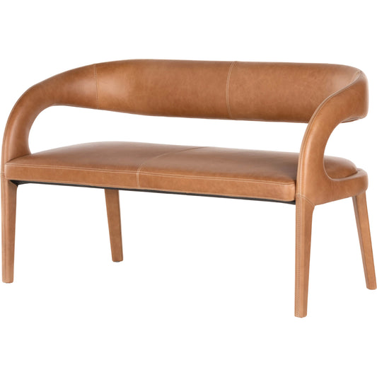 Hawkins Dining Bench by Four Hands in sonoma butterscotch. Made from top grain leather, poplar plywood, 100% polyester in a modern style.