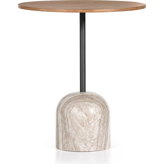 Faye Counter Table by Four Hands in antique white and dark gunmetal, dark natural oak. Made from solid oak, solid marble, iron in a transitional style.
