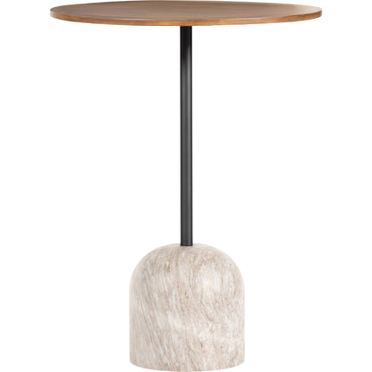 Faye Bar Table by Four Hands in antique white and dark gunmetal, dark natural oak. Made from solid oak, solid marble, iron in a modern style.