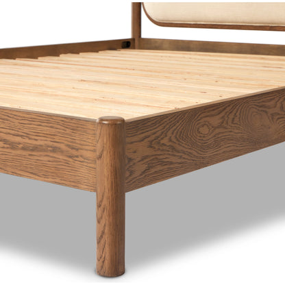 Caroline Bed by Four Hands in kerbey ivory. Made from 96% polyester, 4% acrylic, solid oak in a rustic style.