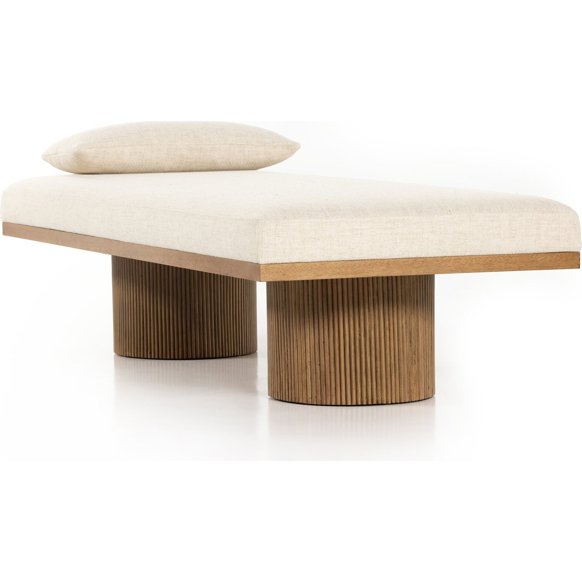 Jakobi Chaise by Four Hands in thames cream, honey parawood. Made from 66% polyester, 19% acrylic, 15% flax, linen, rubberwood veneer, engineered hardwood in a modern style.