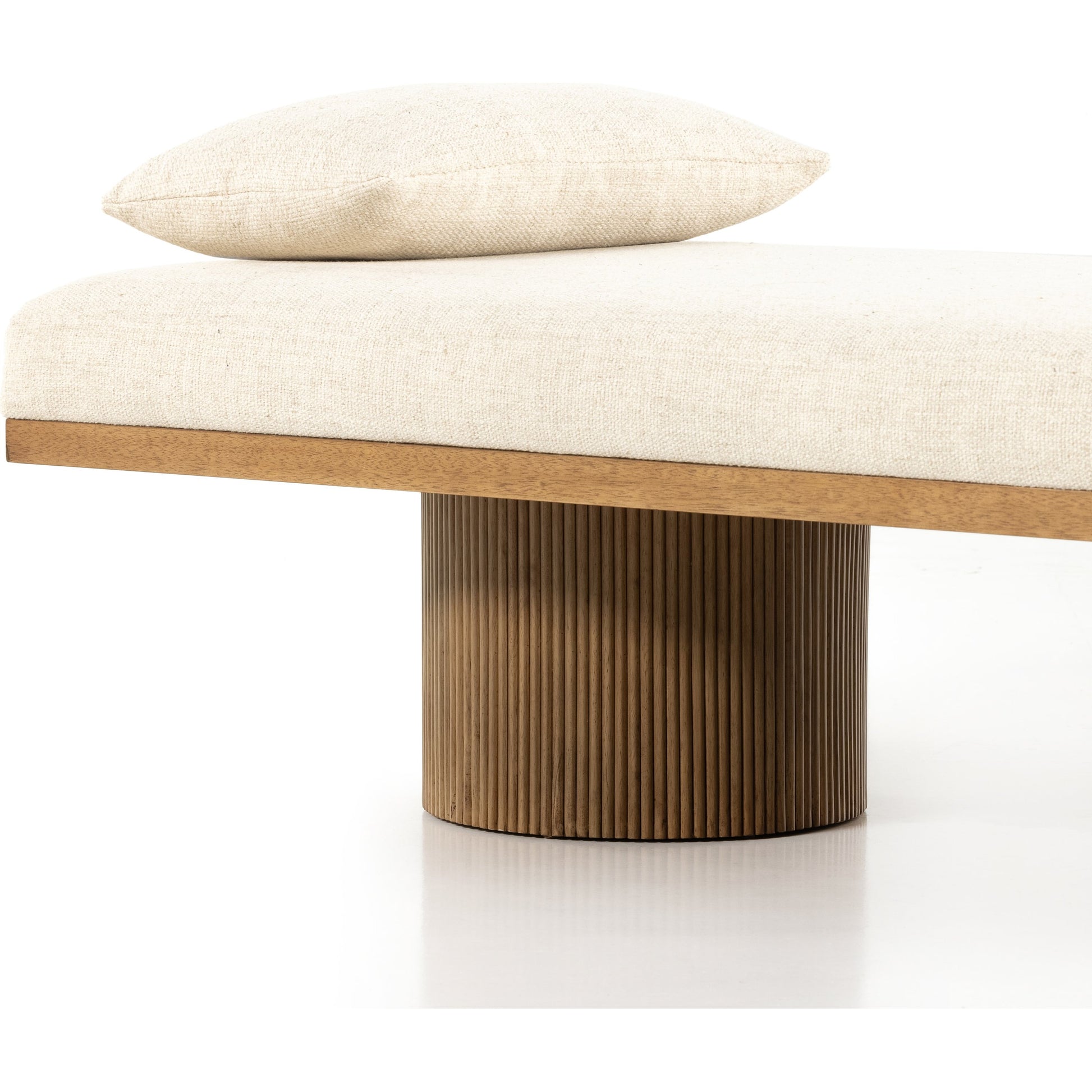 Jakobi Chaise by Four Hands in thames cream, honey parawood. Made from 66% polyester, 19% acrylic, 15% flax, linen, rubberwood veneer, engineered hardwood in a modern style.