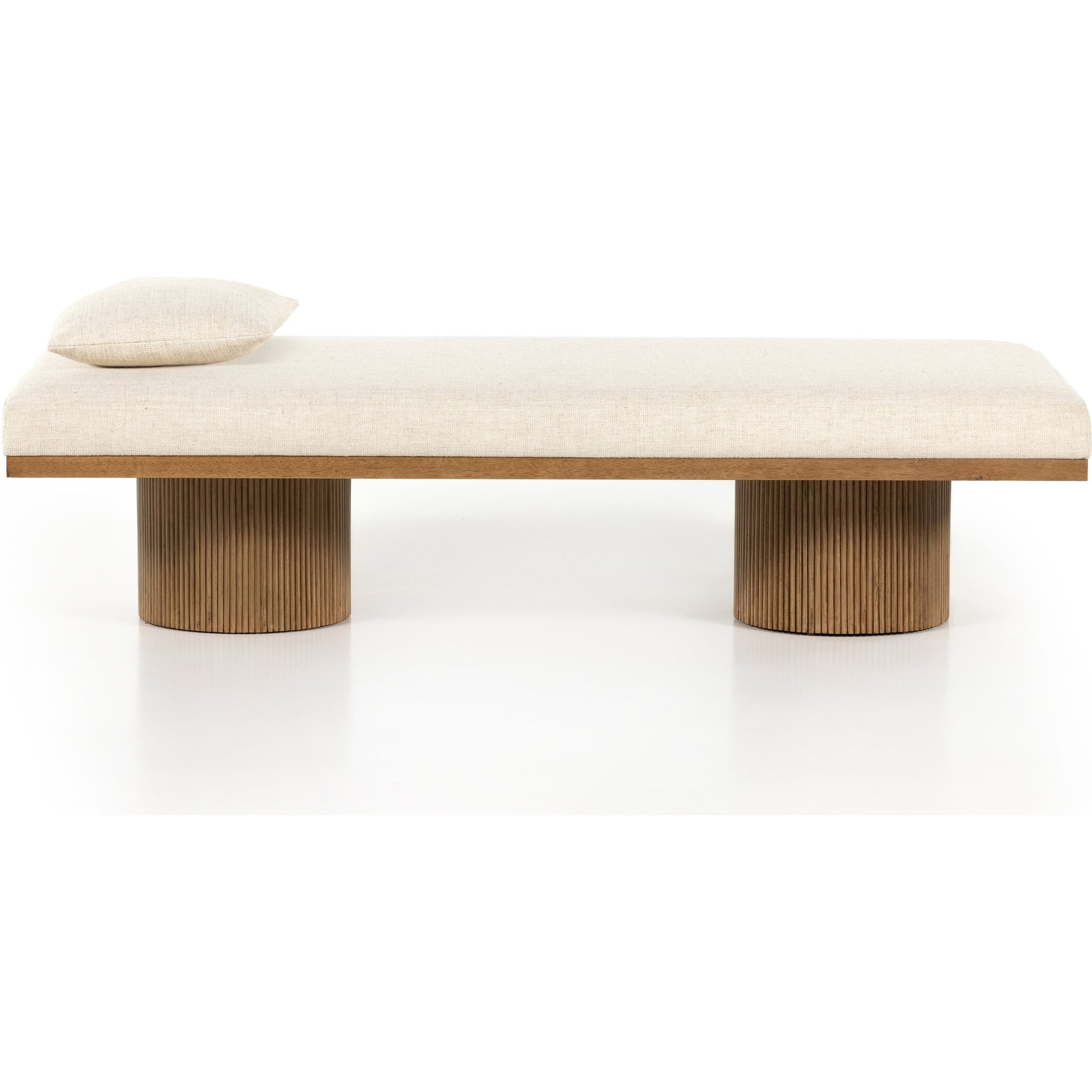 Jakobi Chaise by Four Hands in thames cream, honey parawood. Made from 66% polyester, 19% acrylic, 15% flax, linen, rubberwood veneer, engineered hardwood in a modern style.