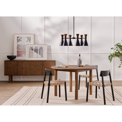 Heisler Dining Chair by Four Hands in almond leather and black. Made from solid ash, 70% split leather, 30% polyvinyl chloride (pvc), ash veneer in a modern style.