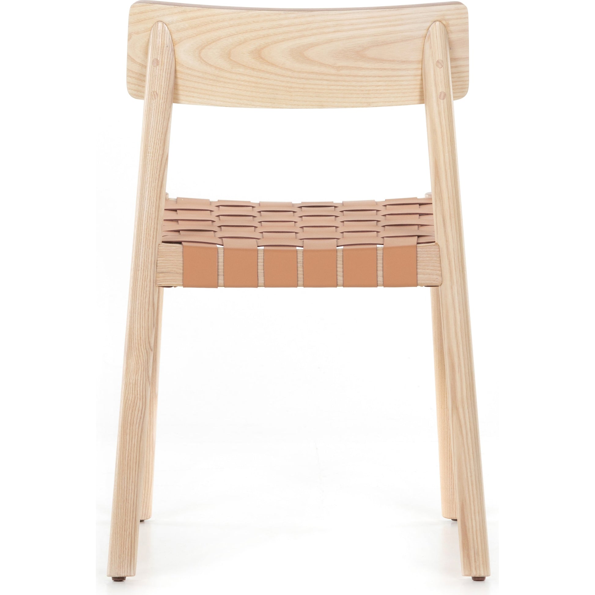 Heisler Dining Chair by Four Hands in almond leather and black. Made from solid ash, 70% split leather, 30% polyvinyl chloride (pvc), ash veneer in a modern style.